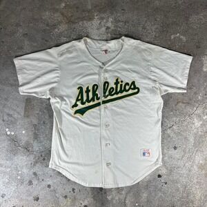 Vintage 80s single stitch Oakland Athletics white and green baseball Jersey